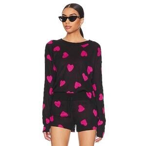 Beach Riot Tough Love Black Pink Heart Intarsia Knit Crewneck Beach Sweater Sz M